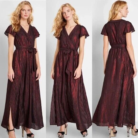 Modcloth Your Time to Shine Metallic Red Black Maxi Dress S NWT - Picture 1 of 9